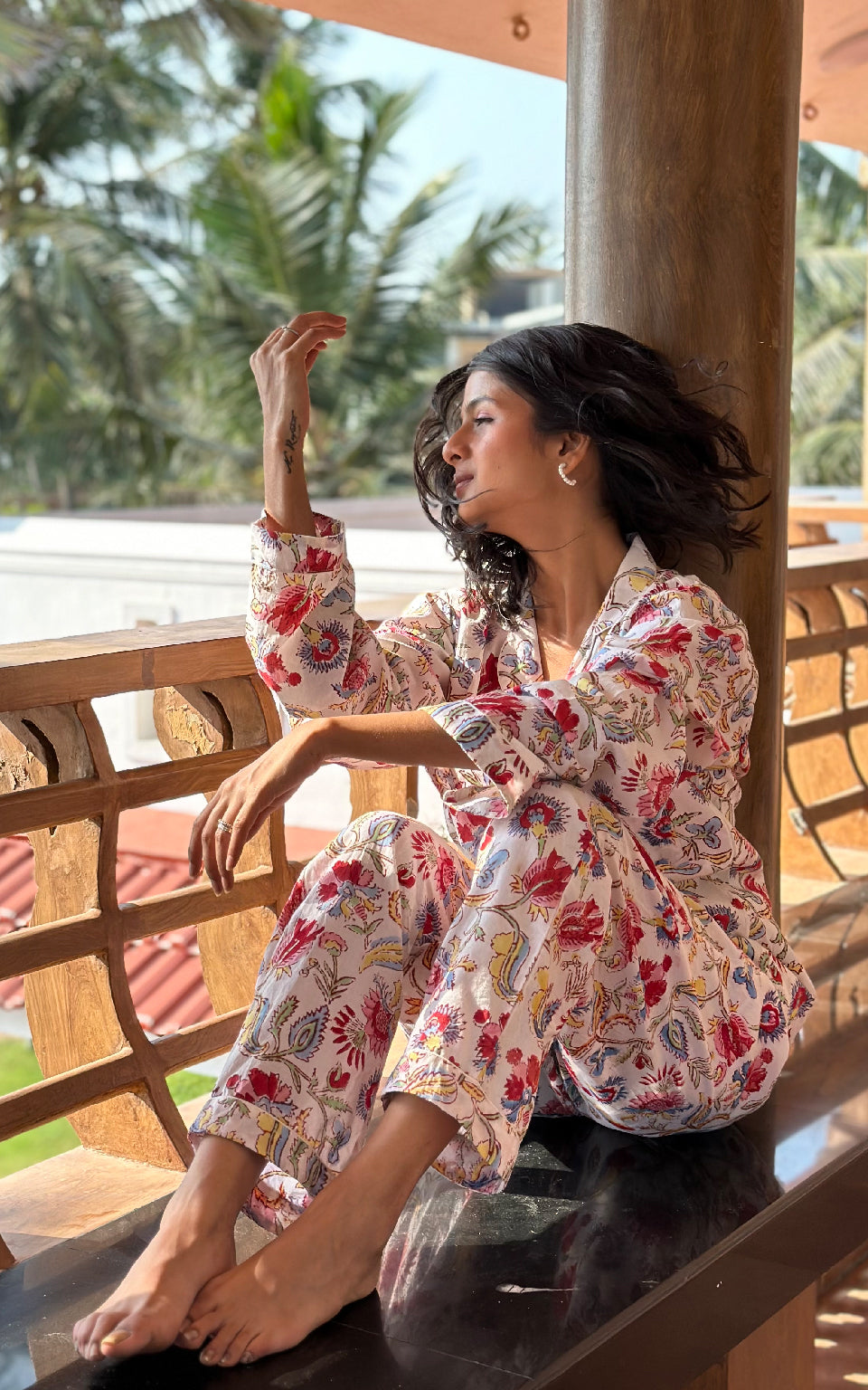 Meraki Floral Jaal Handblock printed Loungewear Set