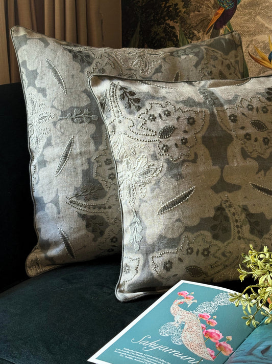Light Pista Green Embroidered Cushion cover
