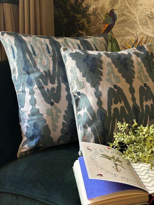 Blue and Pastel Green Embroidered Cushion cover