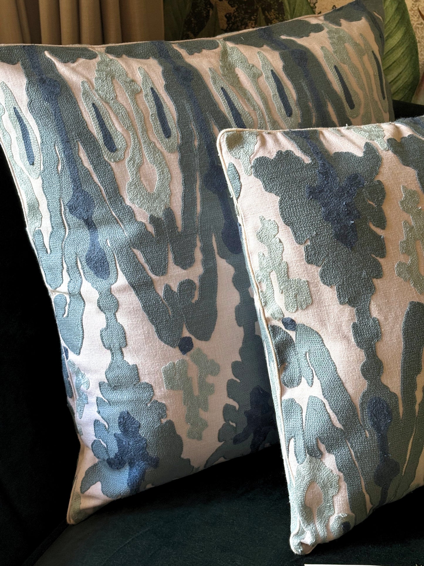 Blue and Pastel Green Embroidered Cushion cover