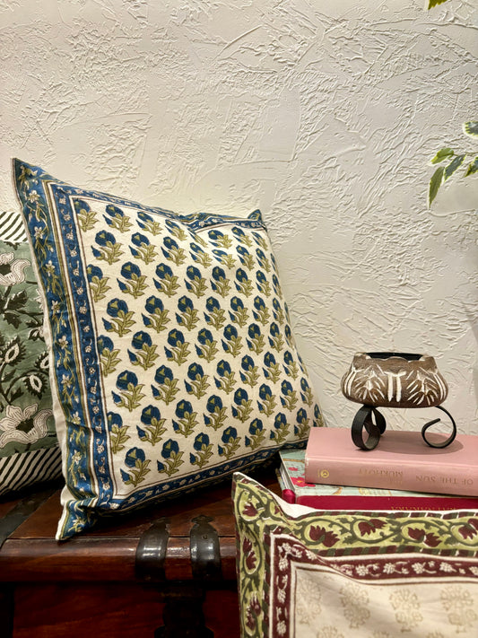 Handblock printed Neel Butah Cushion cover