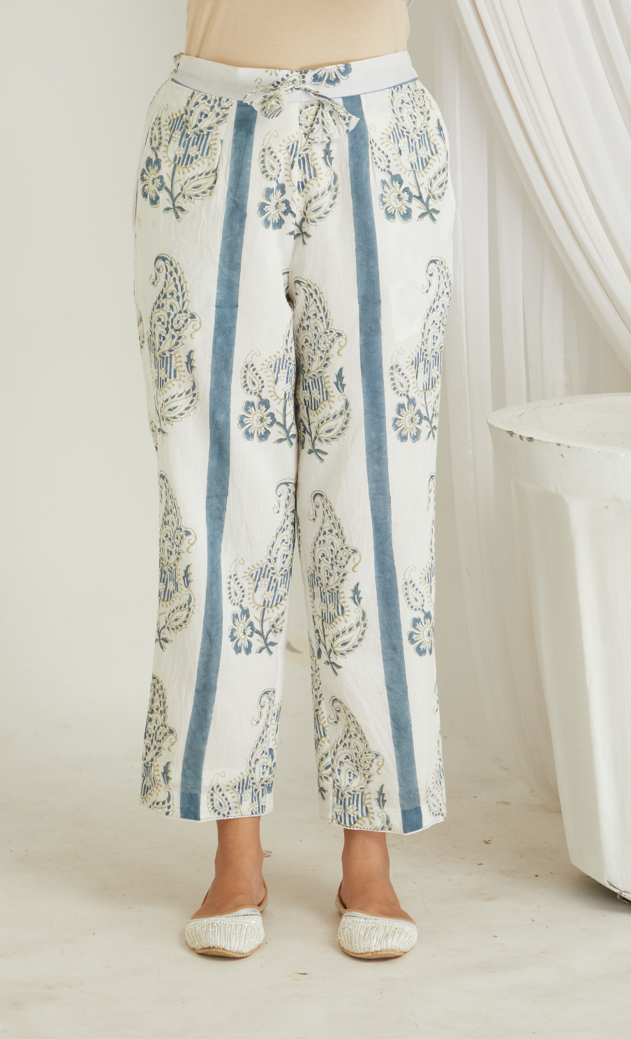 RAYA HAND BLOCK PRINTED BLUE STRIPED BUTAH PANTS