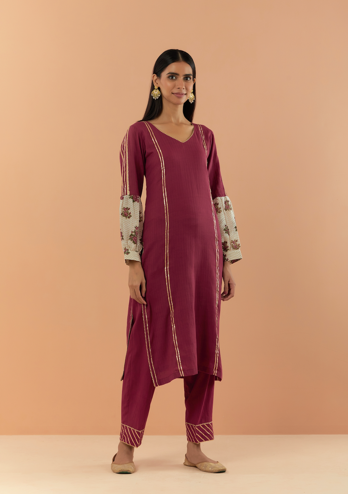 Saanjh Dobby Maroon Kurta set