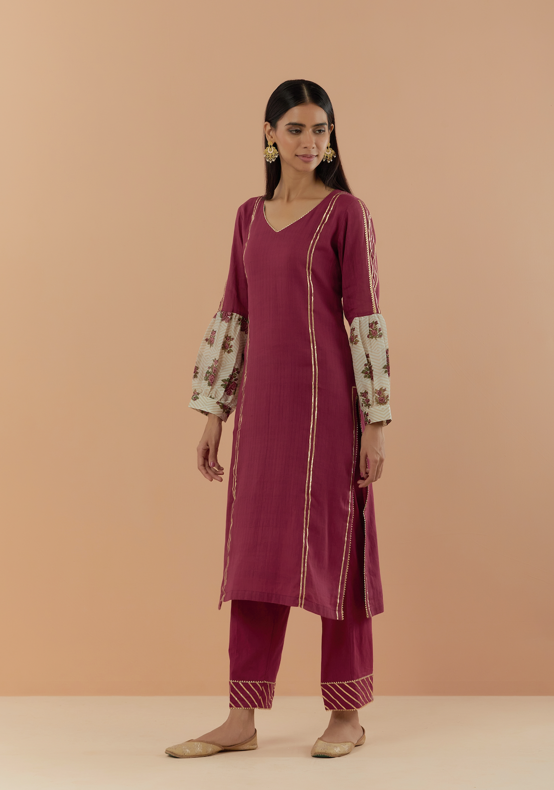 Saanjh Dobby Maroon Kurta set