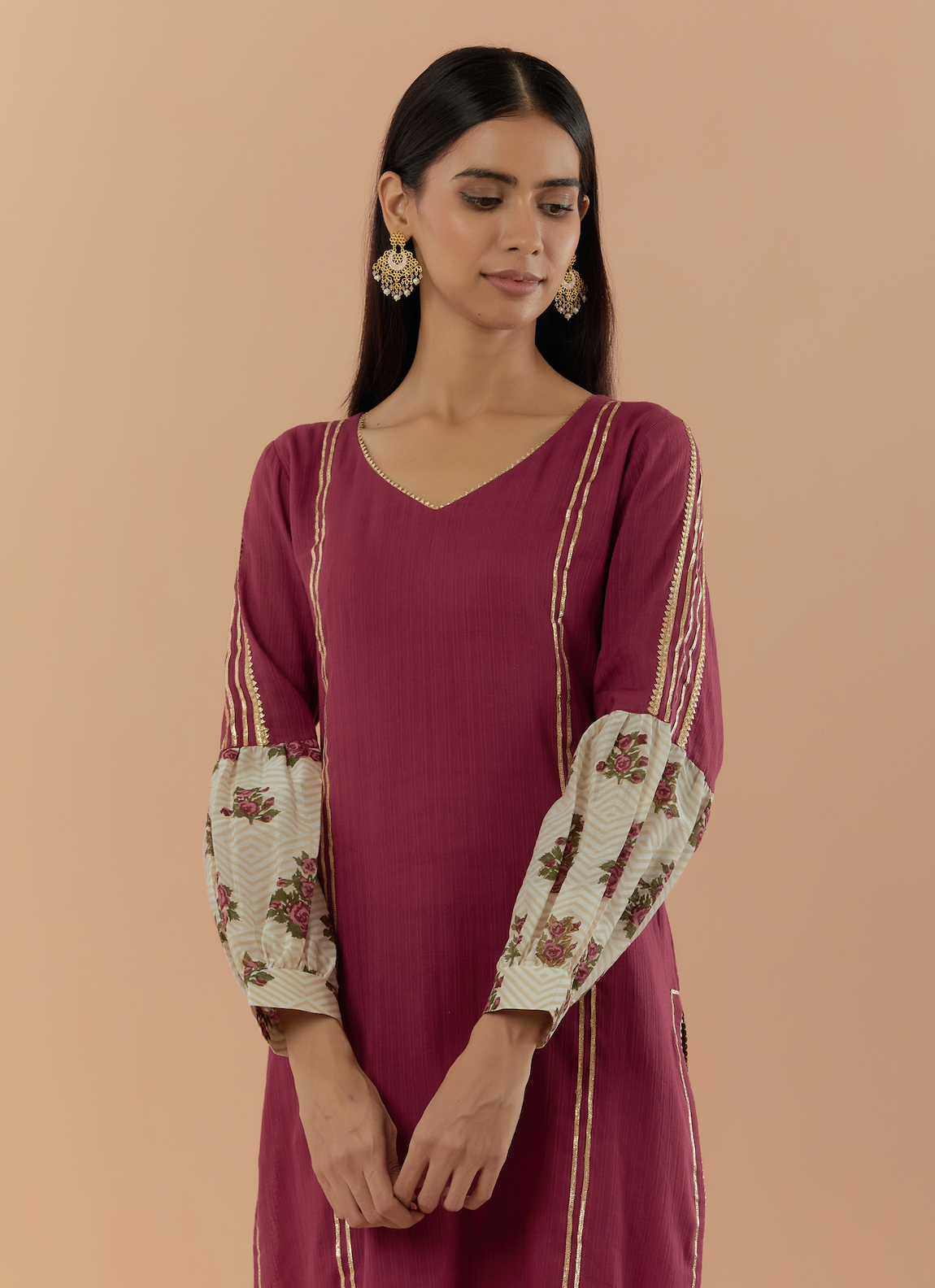 Saanjh Dobby Maroon Kurta set